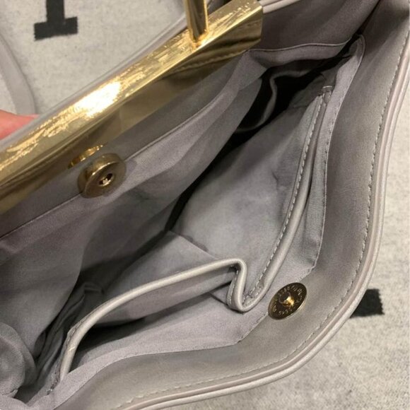 Bebe- gray crossbody bag with gold accents/handle. 2 large compartments. Adjusta - Picture 5 of 10